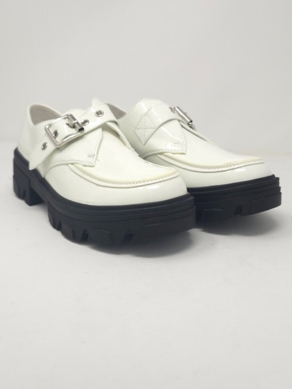 White Chunky Platform Loafers Buckle Strap Lug Sole Slip On Casual Trendy - Picture 2 of 9